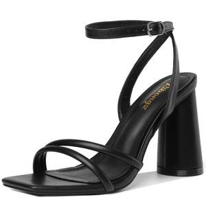 RIBONGZ Block Heels Prom Heeled Sandals for Women Chunky Square Open Toe Strappy High…