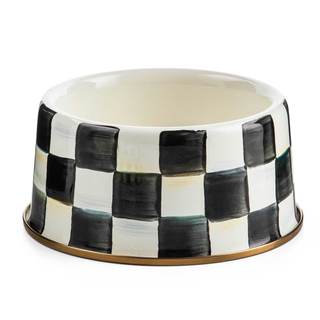 MACKENZIE-CHILDS Enamel Pet Dish, Medium, Black-and-White Courtly Check | Hand-painted…