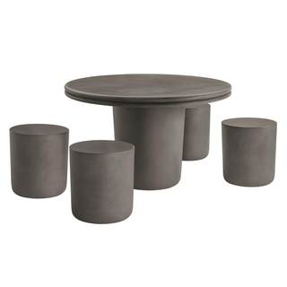 Modway Brion Concrete 5 Piece Dining Table Set in Gray - 48 Inch Round Cement Dining…