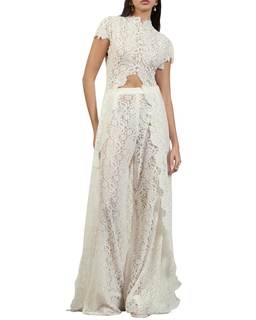 2 Piece Sets for Women Dressy Asymmetrical Lace Top Button Down and Wide Leg Pants Date…
