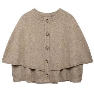 HOULENGS Women's Round Neck Shawl Cardigan Sweater Casual Button Down Cropped Knit Cape…