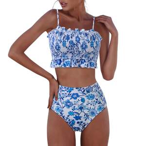 RXRXCOCO Womens Shirred Bandeau Bikini Cute Two Piece Swimsuit Off Shoulder High Waist…