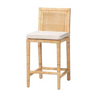 bali & pari Sofia Rattan Counter Stool with Mahogany Wood Frame - Handwoven Wicker…