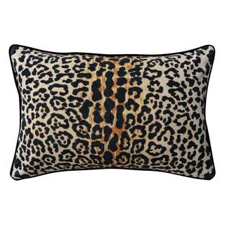 Creative Co-Op Leopard Print Piped Cotton Velvet Lumbar Pillow, Multicolor Finish