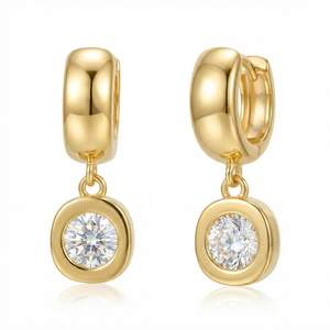 NIXMAX Trendy Gold Dangle Earrings for Women, Chunky Statement CZ Hoops | Bezel-Set Cubic…