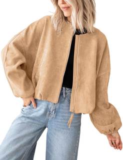 Tanming Womens Faux Suede Bomber Jacket Oversized Coats | Long Sleeve, Zip up Casual…
