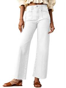 Cicy Bell Womens High Waisted Cropped Jeans Straight Leg Raw Hem Denim Pant | Trendy…