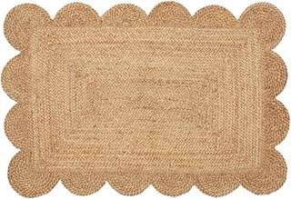 Weaving Cottage Scalloped Natural Jute Area Rug | Beige, 2X3 FT Handwoven Jute Doormat |…