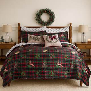 Levtex Home - Merry Tartan Quilt - King Quilt (106x92in.) - Red and Green Velvet Tartan…