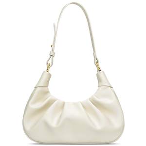 KKXIU Shoulder Bag Crescent Handbag Ruched Purse Underarm Bag Mini Hobo for Women Beige