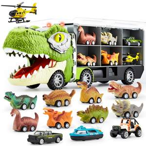 JOYIN 13 in 1 Dinosaur Toys for Kids 3-5, Transport Dinosaur Carrier Truck with 12 Pull…