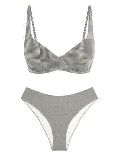 ZAFUL Underwire Bikini Set Bathing Suit for Women High Waisted Swimsuits | Gingham Push…