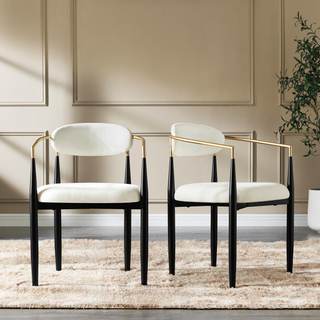 Morden Fort Set of 2 Chenille Upholstered Dining Chairs with Arms,Black Metal Frame with…