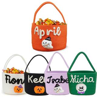 Custom Halloween Trick or Treat Basket with Name | Personalized Halloween Candy Bucket…
