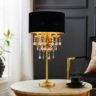 Wellmet Drum Shade Gold Crystal Table Lamp, 4 Light Black Gold Shade, Candle Base for…