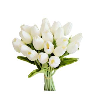 Mandy's 20pcs Artificial White Tulips | 13.5 Inch Lifelike PU Tulips Faux Floral…