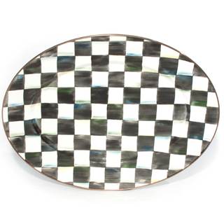 MACKENZIE-CHILDS Enamel Oval Platter, Black-and-White Courtly Check | Hand-painted…