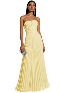 Strapless Chiffon Prom Dresses Teens Long Pleated Flowy A Line Formal Wedding Guest Maxi…