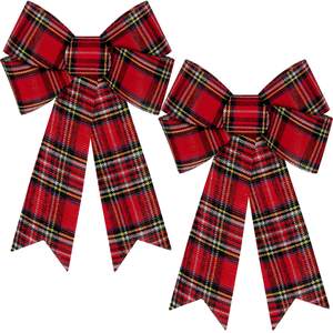 2 PCS Christmas Bows for Wreaths, 12" x 18" Red Christmas Decorations, Buffalo Plaid…