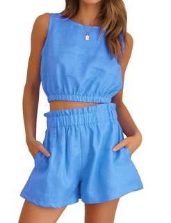 FANCYINN Women Summer 2 Piece Outfits Casual Crop Top Tank Sleeveless and Elastic Waist…