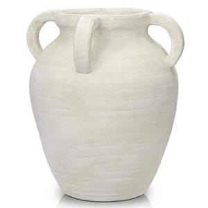 Handmade Flower Vase, 12" Tall Terracotta Vase, White Vintage Ceramic vase, Rustic…