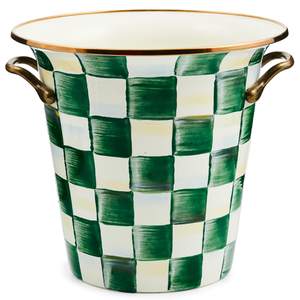 MACKENZIE-CHILDS Enamel Wine Cooler, Green-and-White Emerald Check | Hand-painted design…