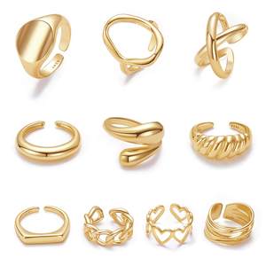 10PCS Gold Dome Chunky Rings for Women 18K Gold Plated Braided Twisted Round Signet Rings…