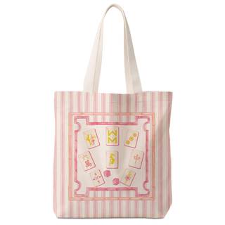 Pink Chinoiserie Mahjong Tile Tote Bag for Women,Chinoiserie Mah Jong Canvas Tote…