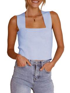 Zwurew Women's Knit Square Neck Tank Tops Sleeveless Sweater Fitted Shirts | Summer Basic…