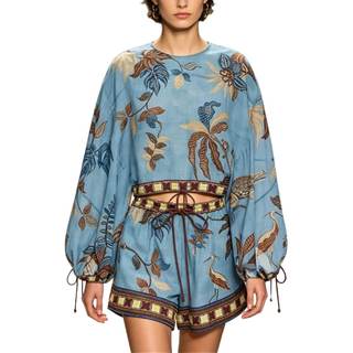 Mandonce 2 Piece Sets For Women Loose Casual Crop Top Linen Printed Shorts With Long…