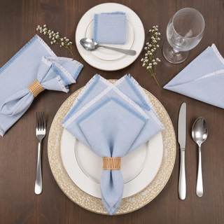 Folkulture Cloth Napkins, Set of 12, Fringe Blue (18x18 Inch) | 100% Cotton, Decorative…