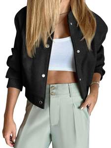 Tankaneo Womens Cropped Varsity Bomber Jacket Casual Winter Outerwear Small Black