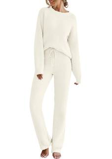 MEROKEETY Womens Cute Fuzzy Lounge Set Cozy Fall Pajamas | 2 Piece Sweater Set, Fleece…