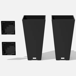 Veradek V-Resin Indoor/Outdoor Taper Planter (Black, 30 inch - 2 Pack with 2 Saucer…