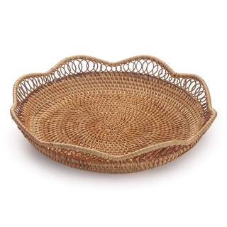 Rattan Fruit Basket for Serving Woven Bread Tray for Cake Kitchen Counter Table Natural…