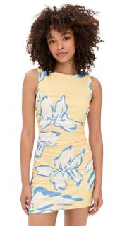 MINKPINK Women's Esme Gathered Mesh Mini Dress Large Lemon Floral