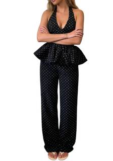 Women’s Halter Neck U-neck Backless Polka dot Casual Two Piece Sets Off The Shoulder Tube…
