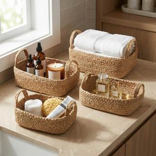 Beautiful Storage Basket Set of 4 - Natural Jute Rope Baskets for Shelves Are Perfect for…