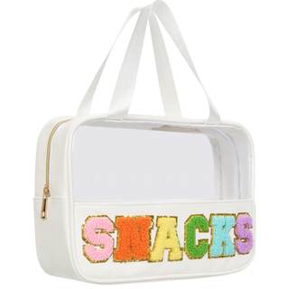 Snacks Bag Clear Chenille Varsity Letter Zipper Pouch Travel Makeup Bag Aesthetic Storage…