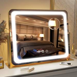 FENNIO Gold Vanity Mirror with Lights 22"x19", LED Lighted Makeup Mirror, Large Makeup…