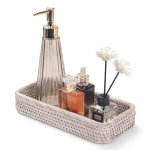 Rattan Bathroom Vanity Trays Toilet Tank Baskets Long Narrow Hand Towel Storage Basket…