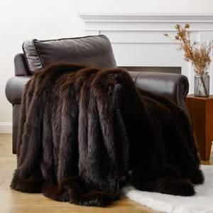 BATTILO HOME Luxury Fluffy Brown Faux Fur Throw Blanket, Cozy Warm Fur Blanket for Couch…
