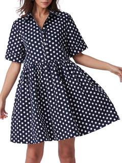 Ladyful Polka Dot Dress for Women 2026 Summer Short Sleeve Shirt Mini Dress Collared V…