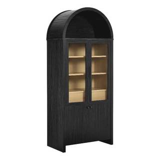 Modway Evie Arched Display Cabinet in Black Oak - Modern Tall Storage Cabinet with…