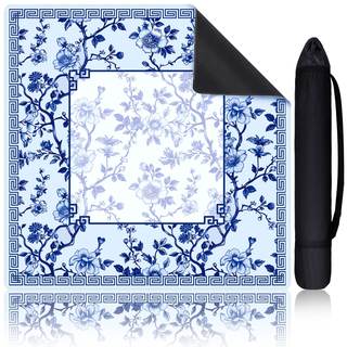 Chinoiserie Mahjong Mat with 1 Carrying Bag 31.5" x 31.5" Blue and White Rubber Anti Slip…
