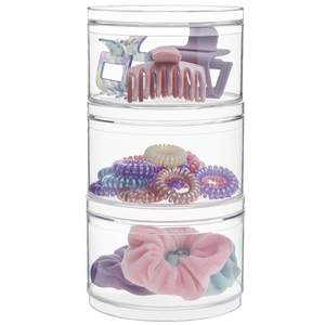 STORi Bella Stackable Clear Plastic Container (Set of 3) Round Vanity Storage Organizers…
