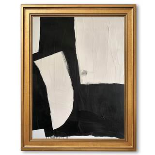Large Framed Black & White Abstract Color Block Painting Poster Minimalist Textured…