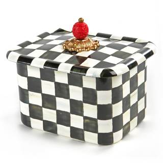 MACKENZIE-CHILDS Enamel Recipe Box, Black-and-White Courtly Check | Decorative enamel…