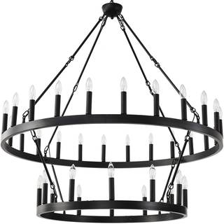 48 Inch Large Black Wagon Wheel Chandelier,2 Tier 36-Lights Farmhouse Industrial Country…
