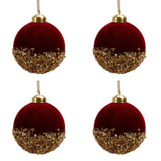 4PCS Burgundy Christmas Ball Ornaments, Glittered Sequin Xmas Glass Pearl Glittered Balls…